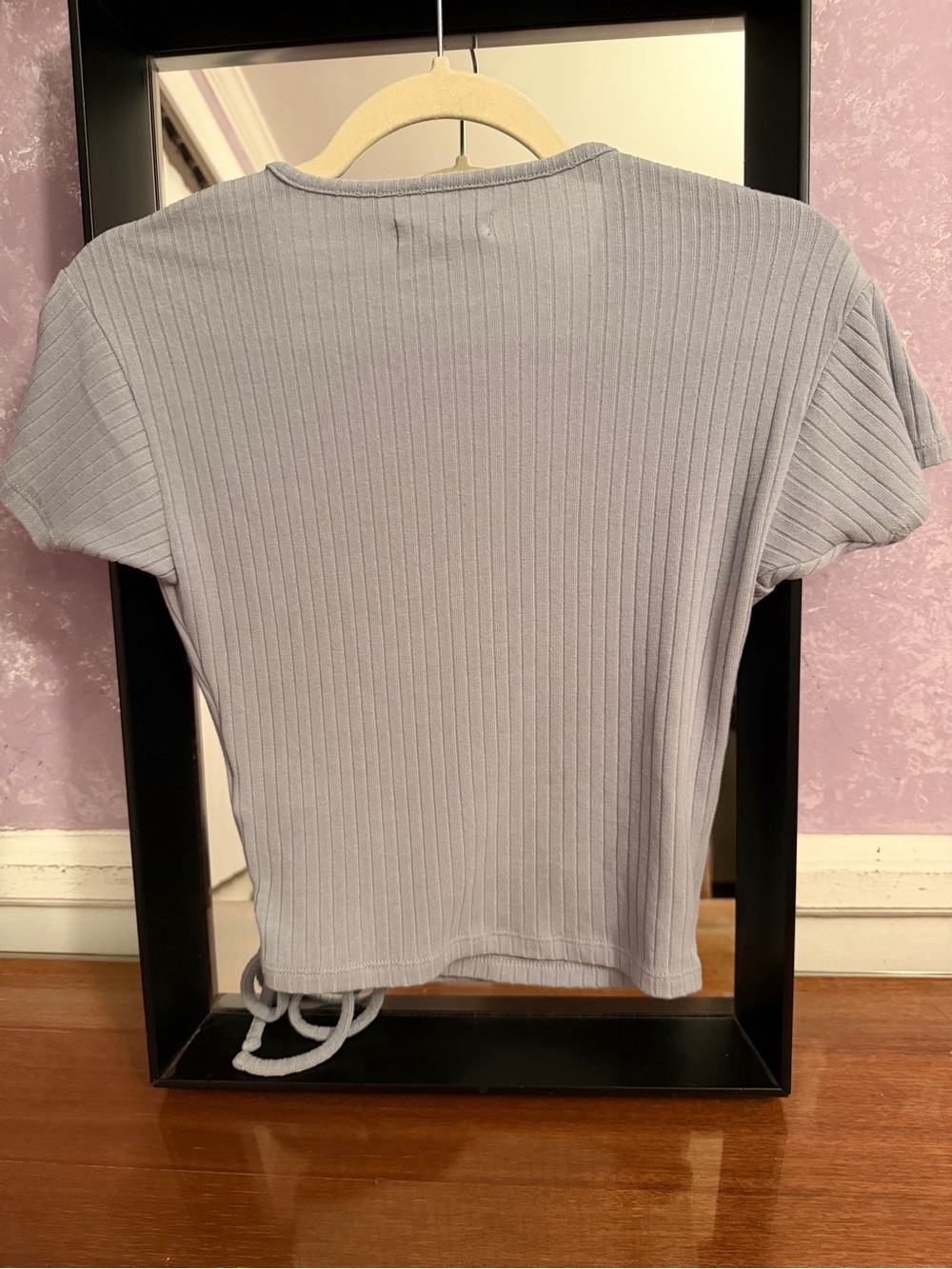 Madewell SZ XXS Pale Blue Ribbed Faux Wrap Crop Top - Picture 2 of 13